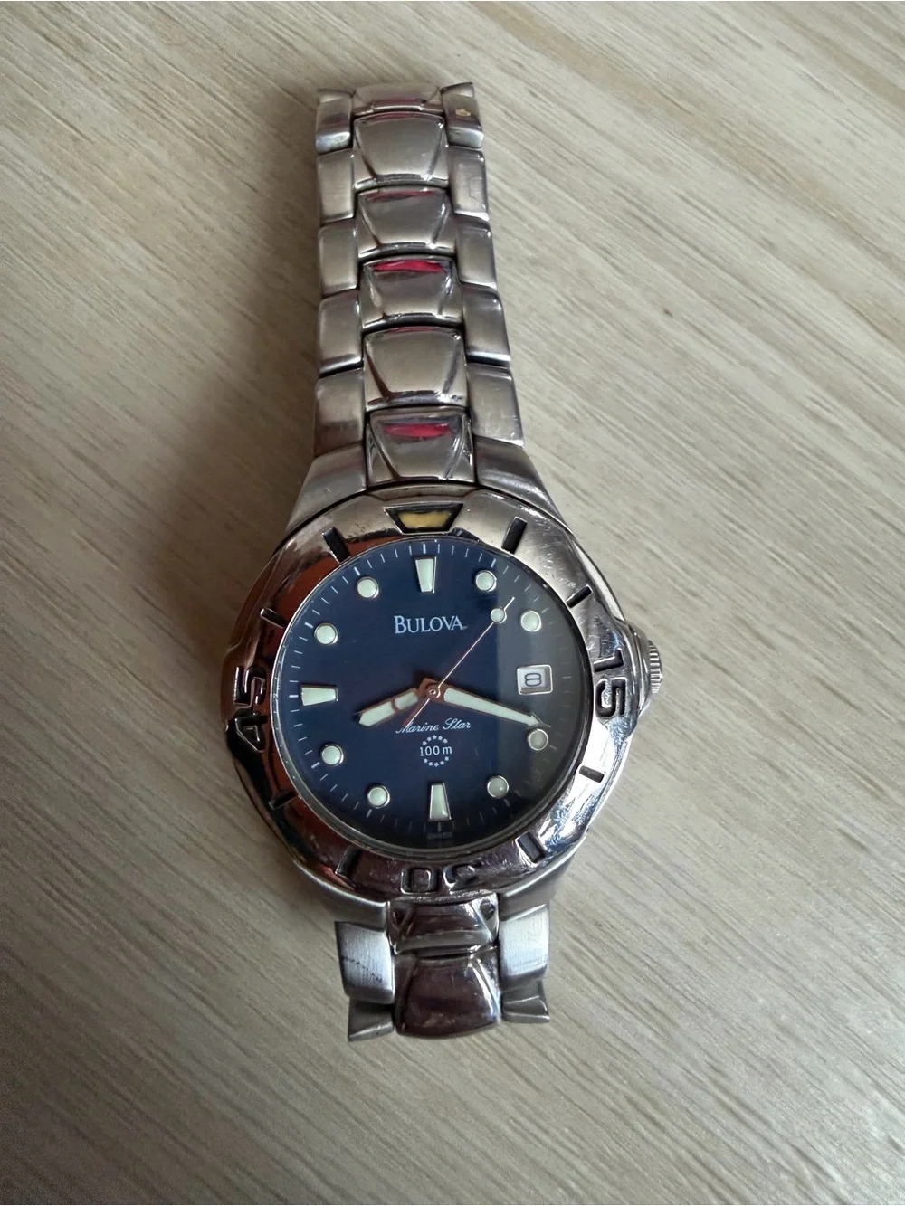 1997 Bulova Marine Star Watch 100m Blue Dial T7 96B07